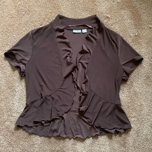 Cato Chocolate Brown Soft Ruffle Front Shrug!